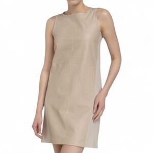 Neiman Marcus Perforated Leather Panel Dress, Size L